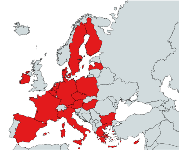 SHIELD Project - Map showing the countries that had at least one violent attack on a religious building (highlighted in red)